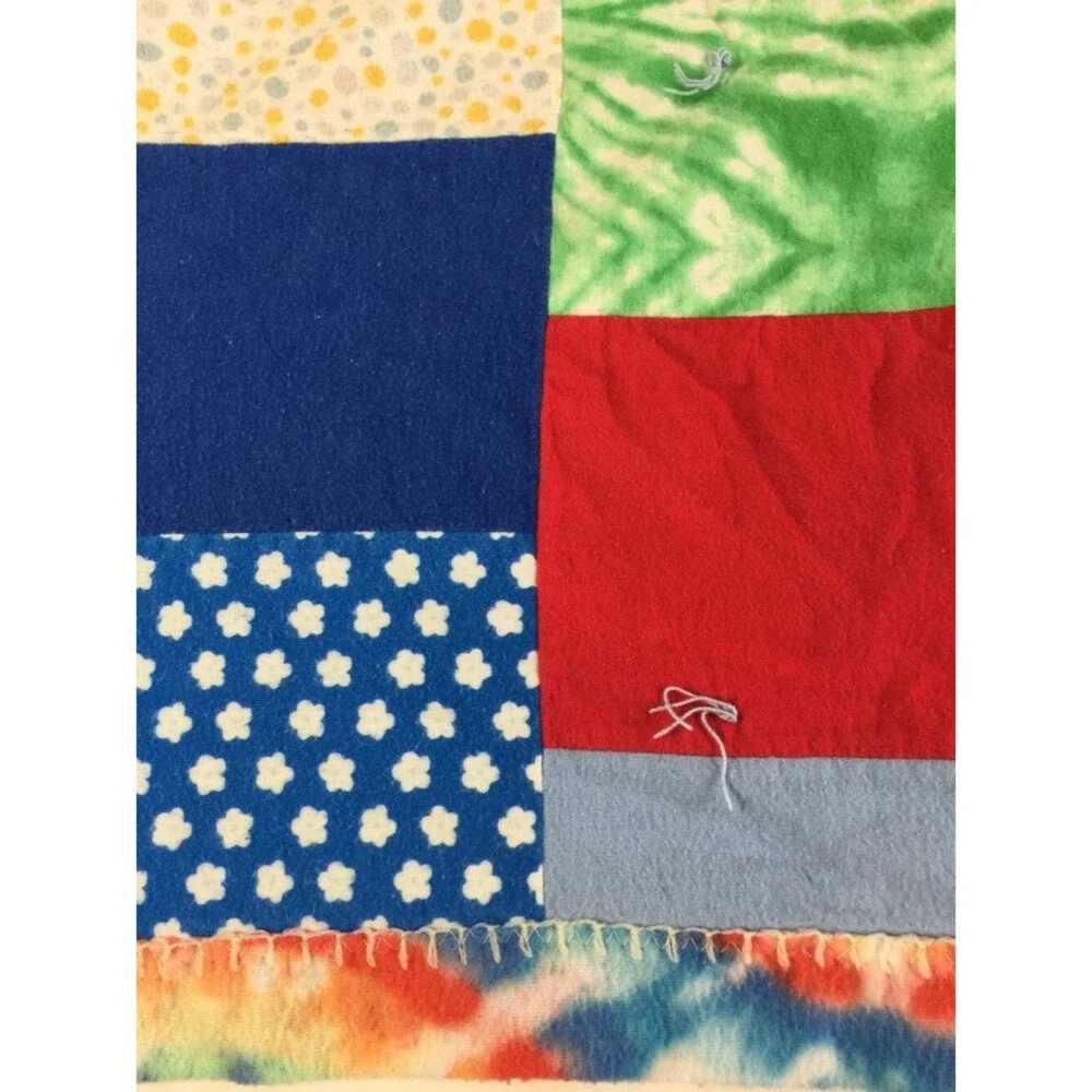 Handmade Reversible Patchwork Quilt Blanket 53x44 Hand Tied Fleece Backing Lap